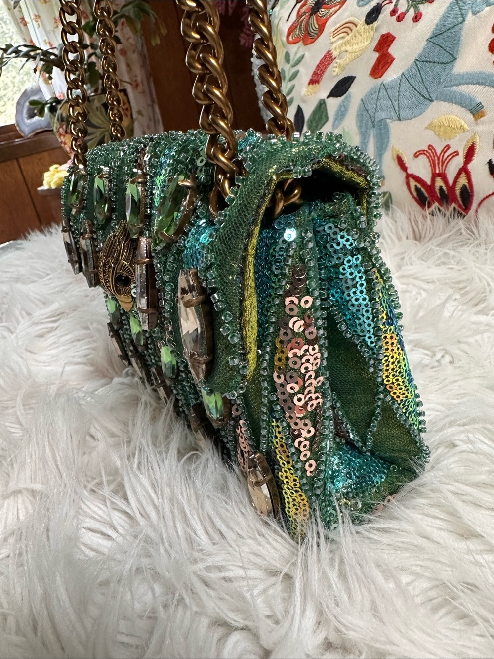 Kurt Geiger • Ornate Green Beaded & Sequin Mini Kensington - Picture 4 of 16